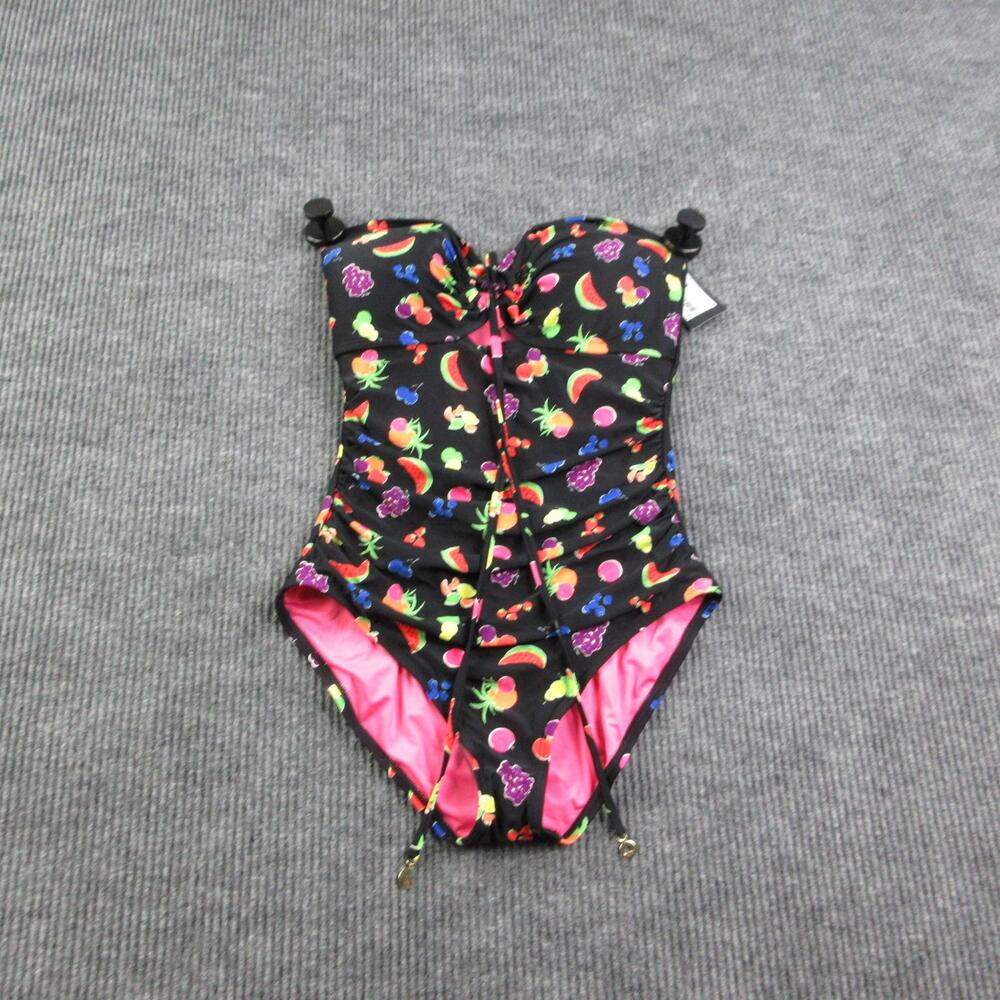 Kate Spade New York One Piece Womens XL Black Fruit Floral Halter Lined NWT